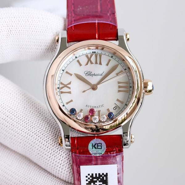 HAPPY SPORT 36MM AUTOMATIC ROSE GOLD BEZEL WHITE DIAL