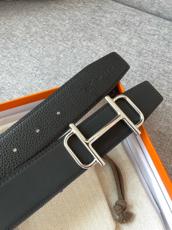 3.8CM BELT H REVERSIBLE BLACK LEATHER