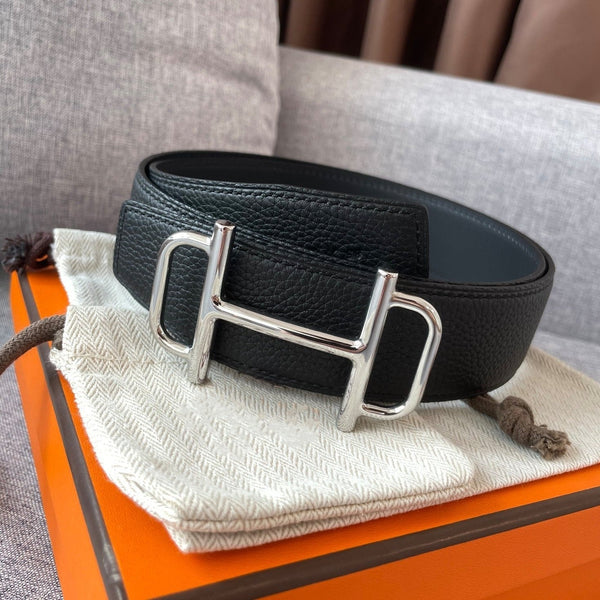 3.8CM BELT H REVERSIBLE BLACK LEATHER