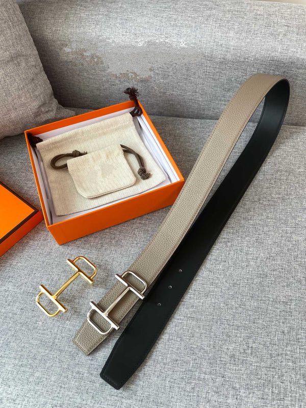 3.8CM BELT H REVERSIBLE BLACK GREY LEATHER