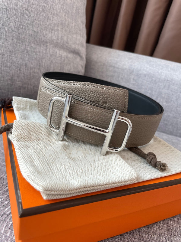 3.8CM BELT H REVERSIBLE BLACK GREY LEATHER