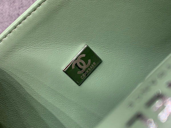 MINI RECTANGLE FLAP BAG 20CM LIME LAMBSKIN SILVER HARDWARE