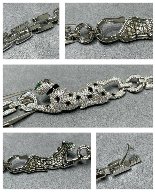 PANTHERE DE CARTI SILVER DIAMOND ONYX BRACELET