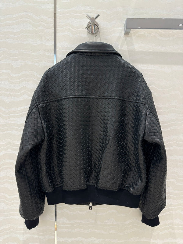 BV Double-Zip Baseball Jacket in Black Lambskin
