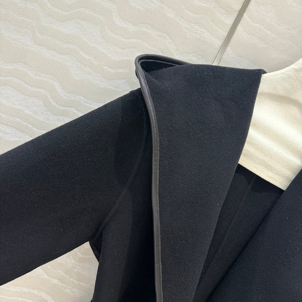 BV Hooded Leather Belt Coat in Black Cashmere