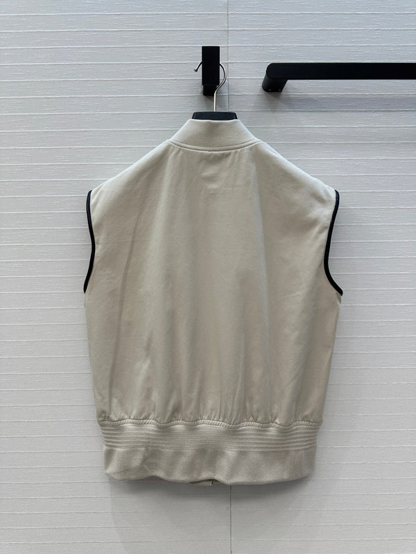 BV Sleeveless Vest Jacket in Ivory White Cotton