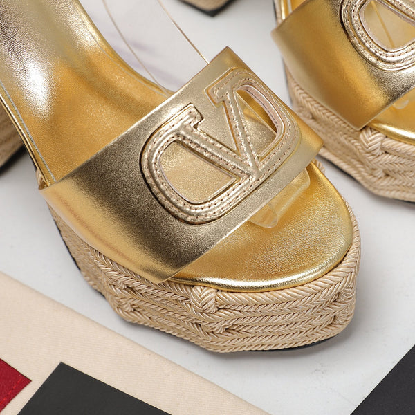 VL High-Heeled Flatform Sandals 13mm In Gold Cowhide 456380