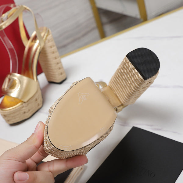VL High-Heeled Flatform Sandals 13mm In Gold Cowhide 456380