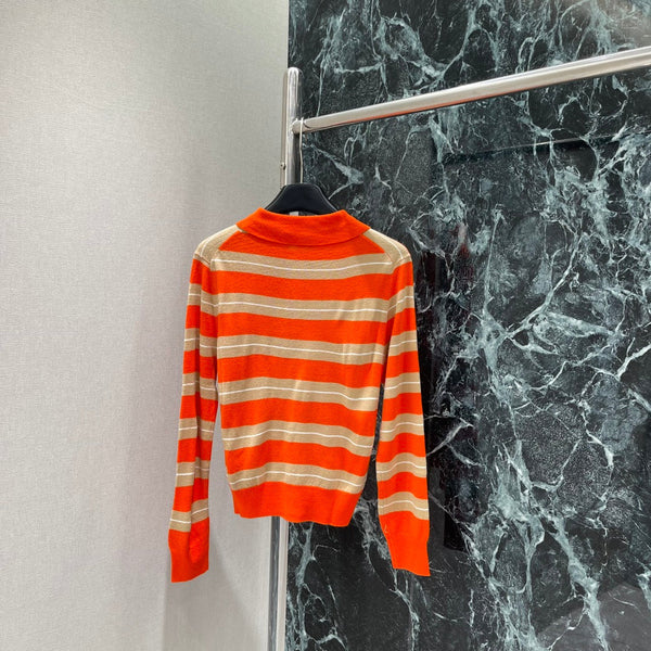 Miumiu 25 Striped Lapel Knitted Long Sleeves Shirt Wool