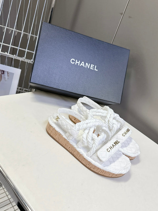 CC 25 Dad Sandals White Rope and Sheepskin 473367