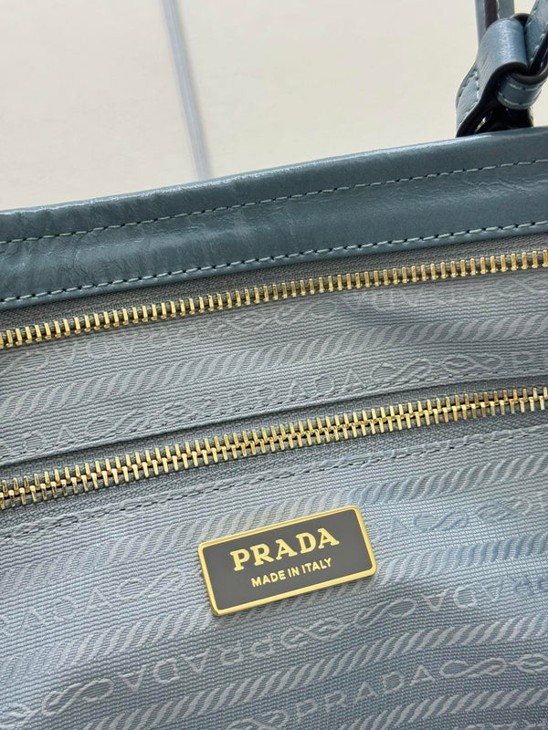 Pra Lux Soft Waxed Leather 1BA439 Extra Large 42cm Handbag Slate Blue 267473