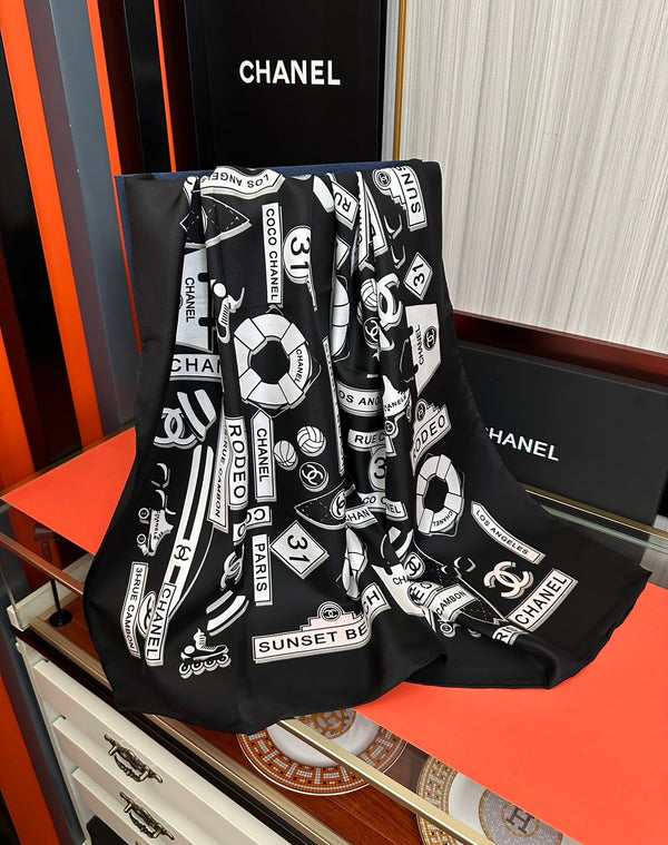 CC Square 90cm Black Silk Scarf 828801