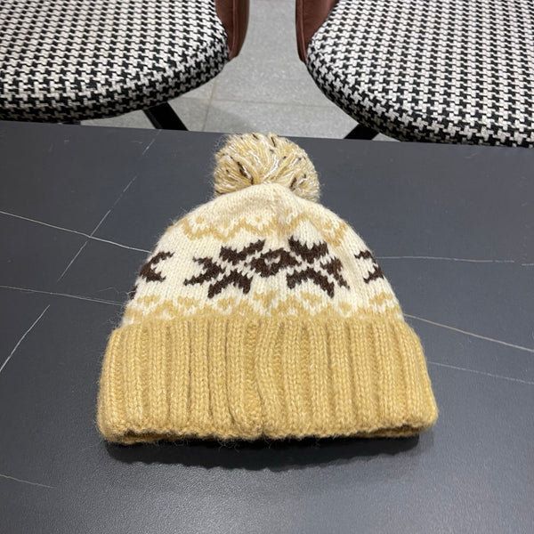 PRA 25 FAIR ISLE JACQUARD WOOL KNITTED BROWN HAT 822425