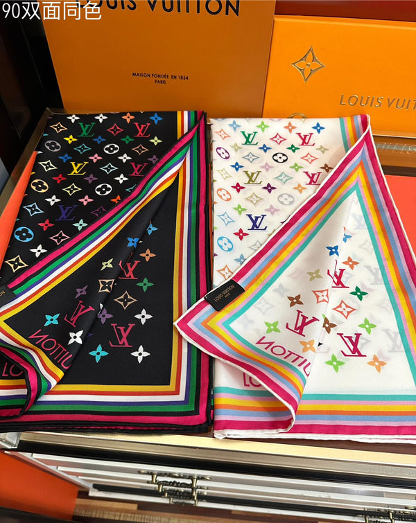 LV Double-Sided Square Scarf 90cm Colorful Silk 839695