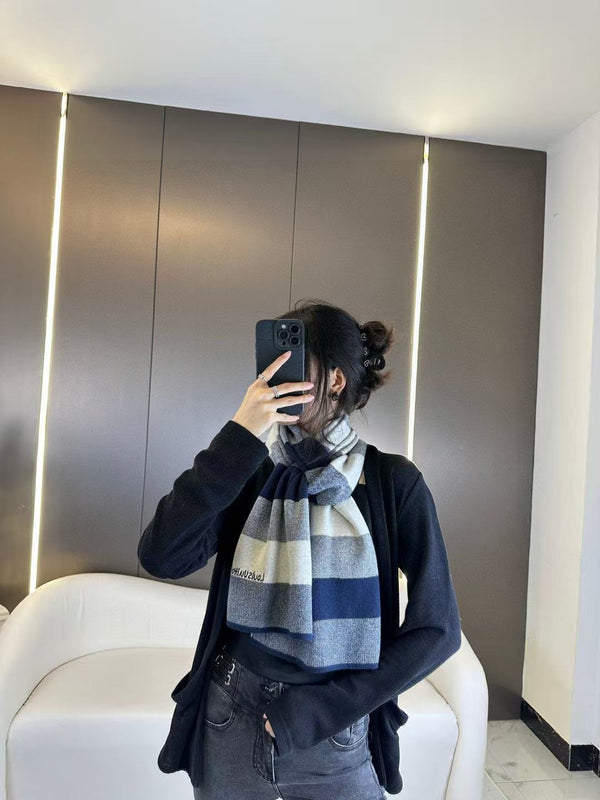 LV 180cm Knitted Cashmere Classic Striped Weave Scarf 839489