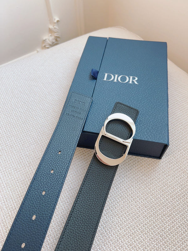 CD Belt 35mm Black Blue Leather Silver Buckle