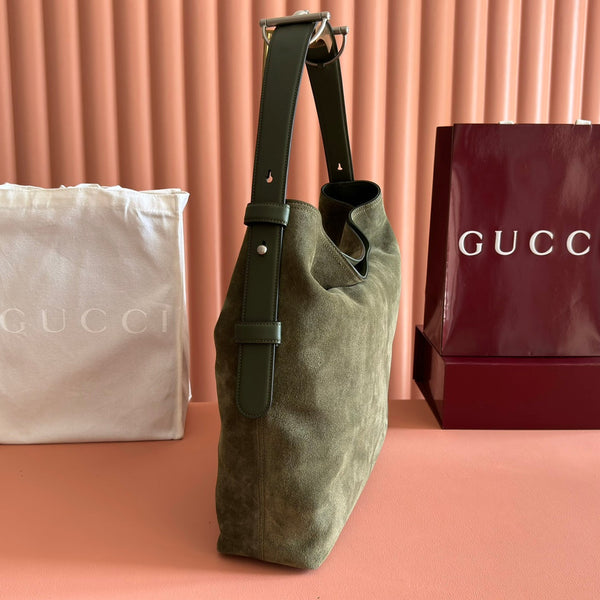 GG 25FW Beatrix Handbag 40cm Moss Green Suede SHW