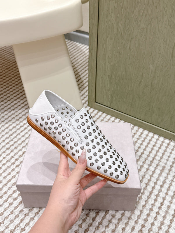 Jimmy Choo Eliot flat Slippers Metallic Eyelets White Calfskin 568493