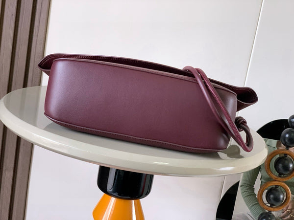 Loewe Ola Handbag Medium 26cm in Burgundy Silver Calfskin 274222