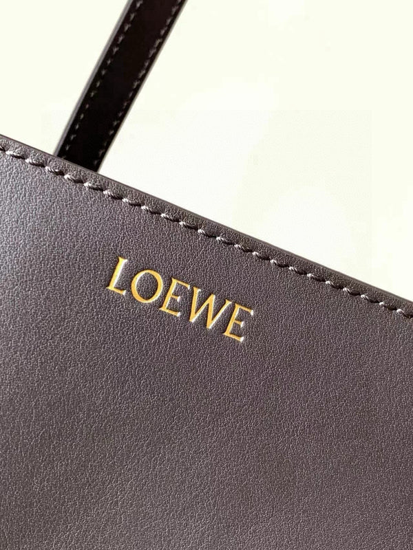 LOE 31 Medium Puzzle Fold Tote In Burgundy Mix Chocolate Glossy Cowhide 274321