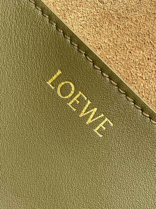 LOE 31 Medium Puzzle Fold Tote In Olive Mix Blue Glossy Cowhide 274311