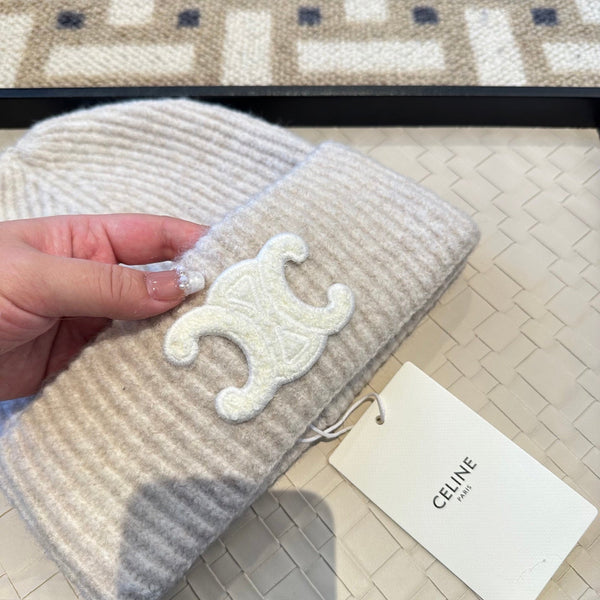 Celine 2025 Fall/Winter New Wool Cream Hat 960099