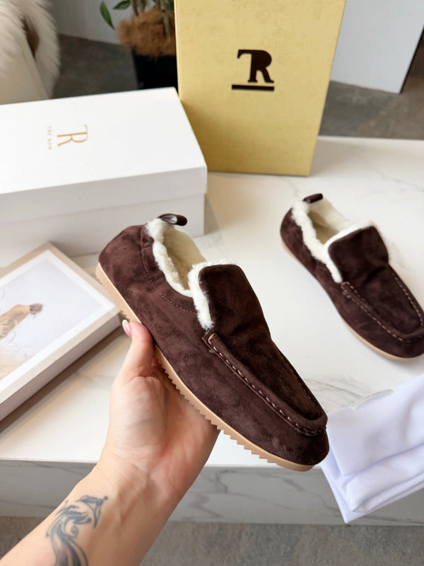 The Row 2025 Autumn/Winter New Slip-on Wool Loafers Brown 576846