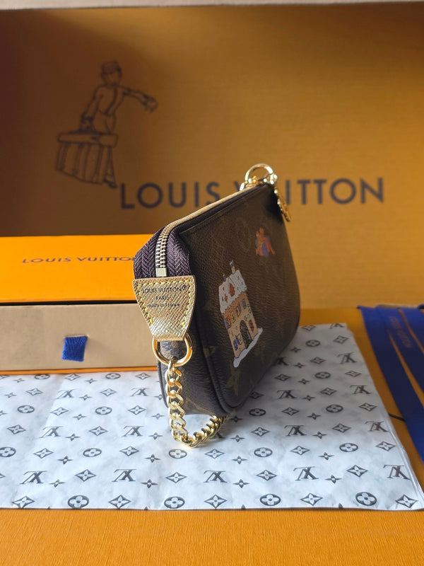 LV Chrismas Collection Mini Pochette Accessoires clutch bag Brown Monogram Canvas 274915