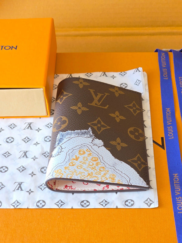 LV New Cat Passport Holder Brown PVC Monogram Fabric paired with Cowhide 274996