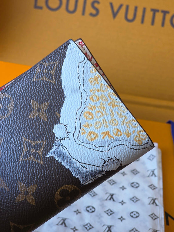 LV New Cat Passport Holder Brown PVC Monogram Fabric paired with Cowhide 274996