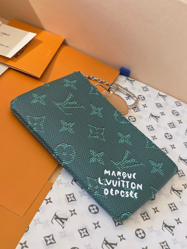 LV Key Pouch S Green PVC Fabric with Leather 275146