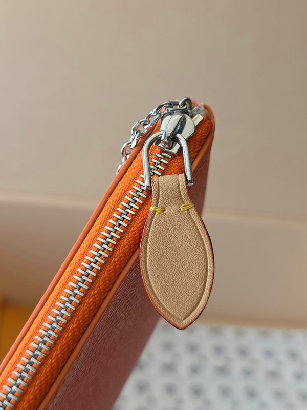 LV Key Pouch S Oragne PVC Fabric with Leather 275147