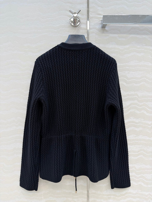 Chanel 26c Rhinestone Buckle Belt Cardigan Black Wool 333722