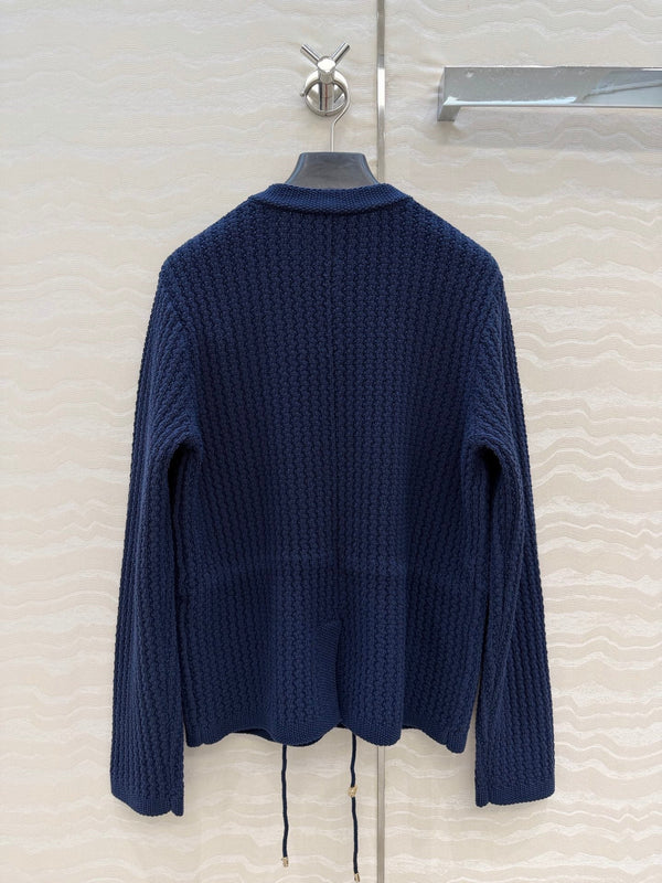 Chanel 26c Rhinestone Buckle Belt Cardigan Blue Wool 333721