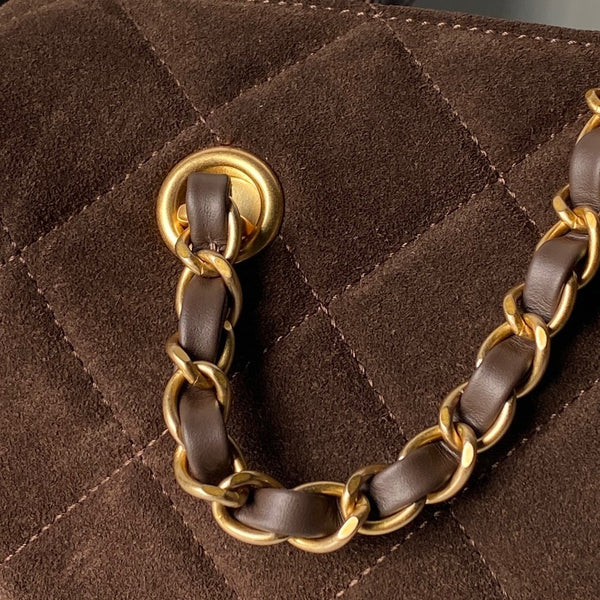 Chanel 25K Bowling 23.5 Brown Bag Suede 275906