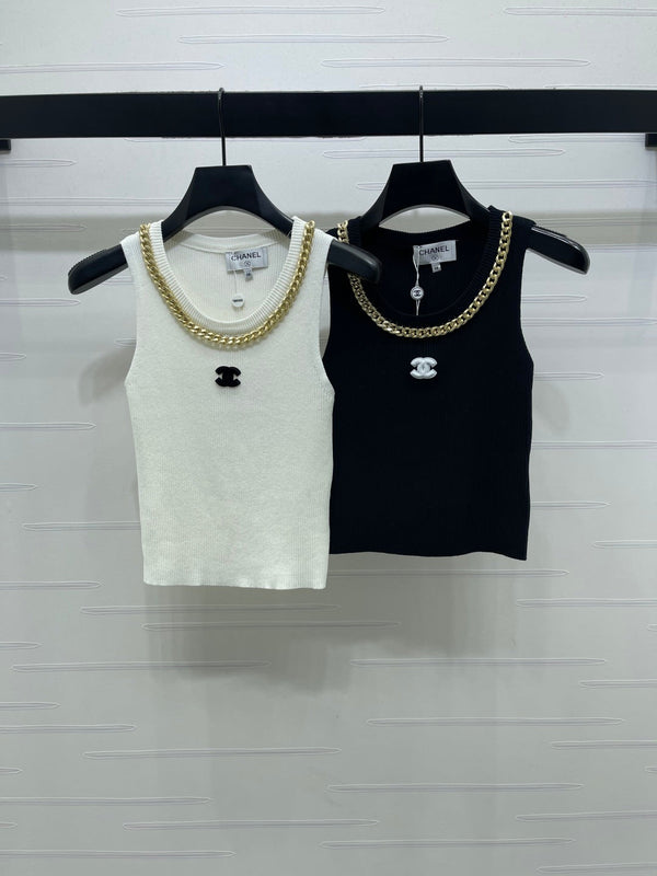 CHANEL 26 CHAIN KNIT VEST BLACK WOOL 335389