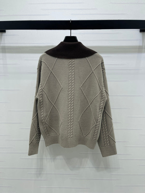 CHANEL 26 DIAMOND-PATTERNED LONG-SLEEVE BROWN CARDIGAN 335385