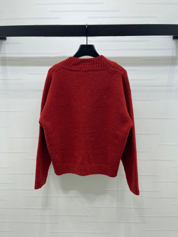CHANEL 26 SCALF & V-NECK RED SWEATER 335371