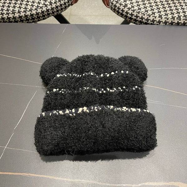 Moncler Cute Bear Fleece-Lined Warm Knitted Black Hat 980003