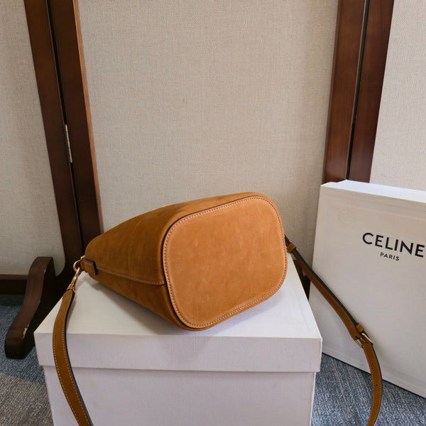 Celine New Small Brown Bucket Bag in Suede 276314