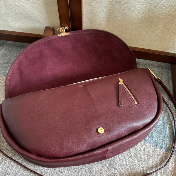 Celine Half Moon Burgundy Bag In Lambskin 276267