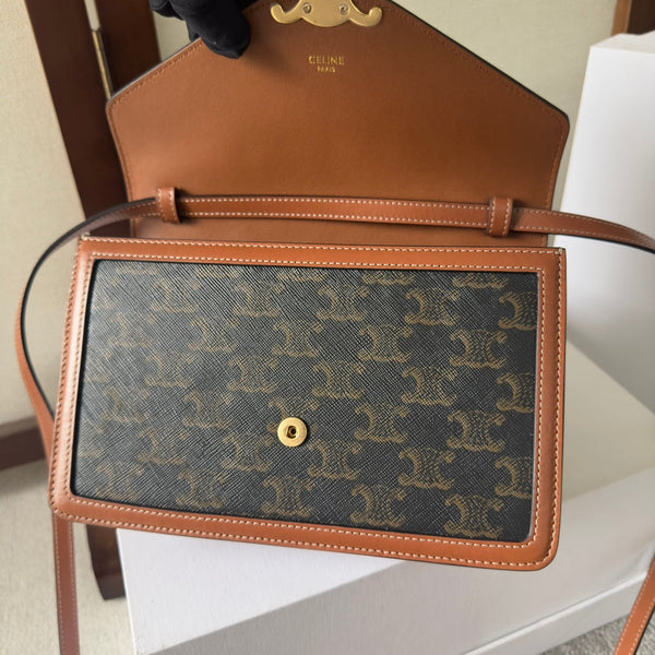 Celine New Large WOC Envelope Black Brown Bag in PVC Fabric with Leather 276284