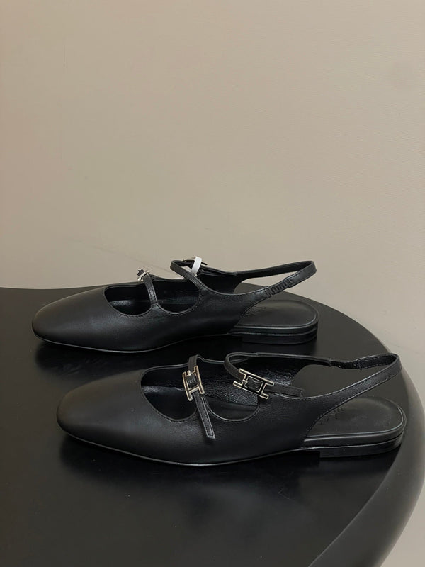 Hermes 26S Mila Open-Heel Sandals Black in Calfskin 594349
