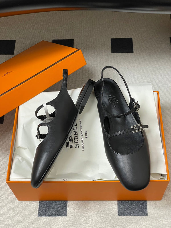 Hermes 26S Mila Open-Heel Sandals Black in Calfskin 594349