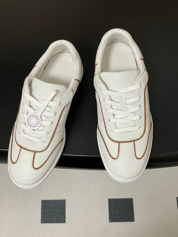 Hermes 26 Match Sneakers White Brown in Calfskin 594339