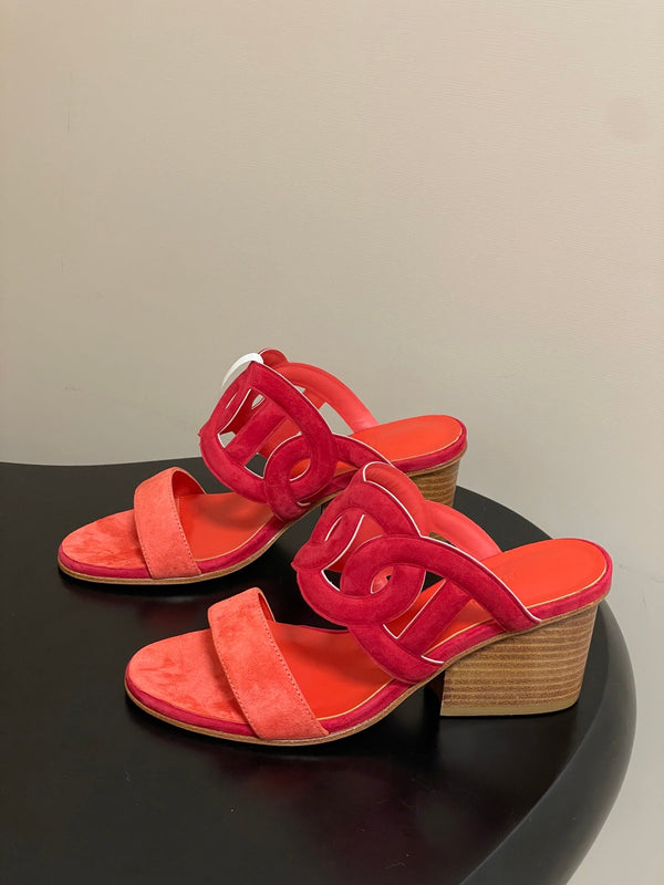 HM Lipari 70 Chunky Heeled Sandal Series Red in Suede 594330