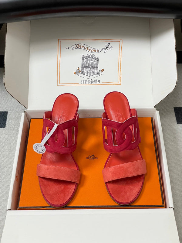 HM Lipari 70 Chunky Heeled Sandal Series Red in Suede 594330