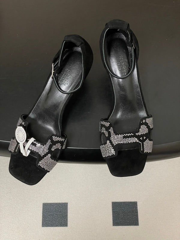 HM Joy Sandal 70 Black Gray in Suede 593807