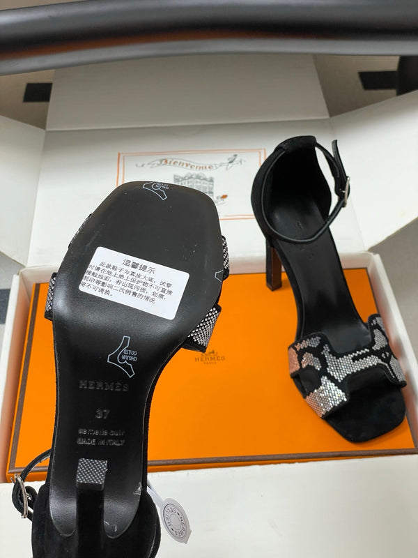 HM Joy Sandal 100 Black Gray in Suede 593804