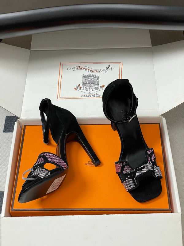 HM Joy Sandal 100 Black Pink in Suede 593802
